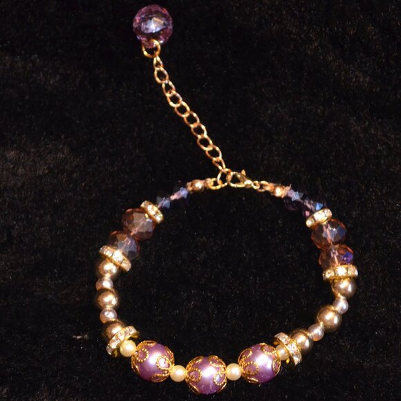 Handmade Purple Gold Plated Bracelet with Lobster Clasp - Picture 10 of 10